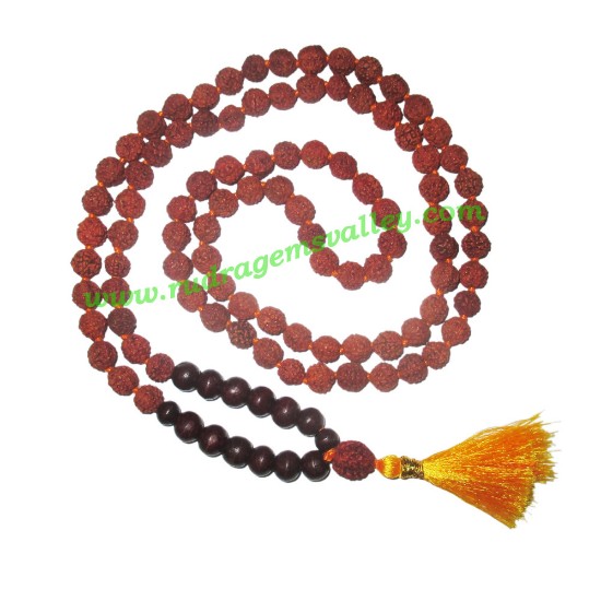 Picture of Rudraksha 5 mukhi (five face) 8mm with rosewood prayer mala (94+1 pcs. rudraksha and 14 pcs. rosewood), Indonesian pure original rudraksha with rosewood mala. We also welcome custom design orders. Pack of 1 mala.