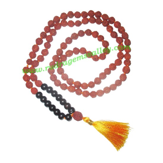 Picture of Rudraksha 5 mukhi (five face) 8mm with black ebony wood prayer mala (94+1 pcs. rudraksha and 14 pcs. black ebony wood), Indonesian pure original rudraksha with black ebony wood mala. We also welcome custom design orders. Pack of 1 mala.