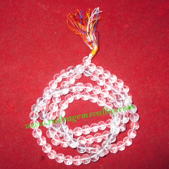 Picture of Sphatik crystal faceted diamond cut 8mm round 108+1 beads prayer mala, weight approx 90 grams, pack of 1 mala