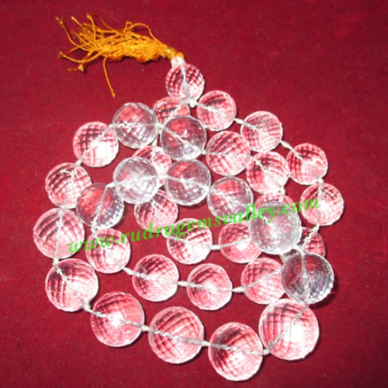 Picture of Sphatik crystal faceted diamond cut 11mm round 108+1 beads prayer mala, weight approx 180 grams, pack of 1 mala