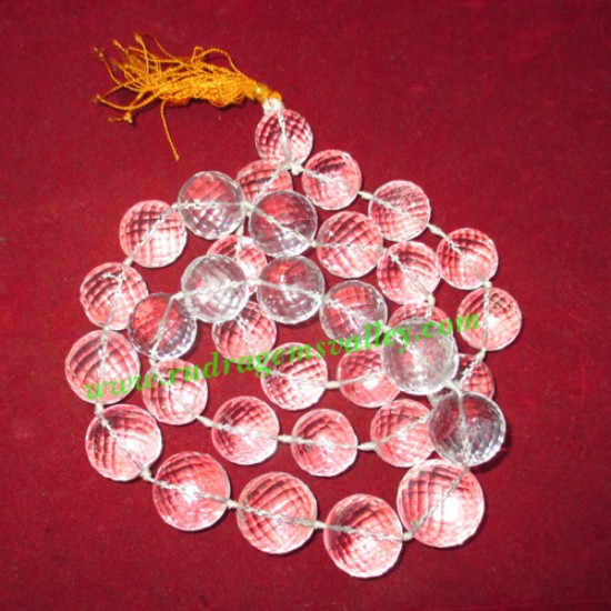 Picture of Sphatik crystal faceted diamond cut 12mm round 108+1 beads prayer mala, weight approx 230 grams, pack of 1 mala