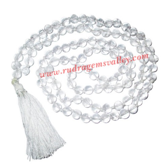 Picture of Sphatik crystal plain shape 11mm round 108+1 beads prayer mala, weight approx 180 grams, pack of 1 mala