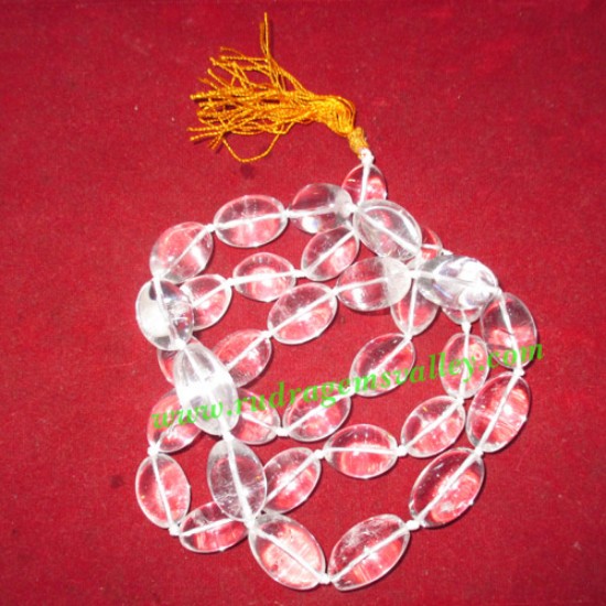 Picture of Sphatik crystal plain shape 14X20mm (1mm plus or minus) oval 108+1 beads prayer mala, weight approx 370 grams, pack of 1 mala
