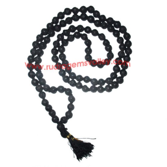 Picture of Lava rock, volcanic stone mala, black lava stone mala, jwalamukhi 6mm 108 beads knotted mala