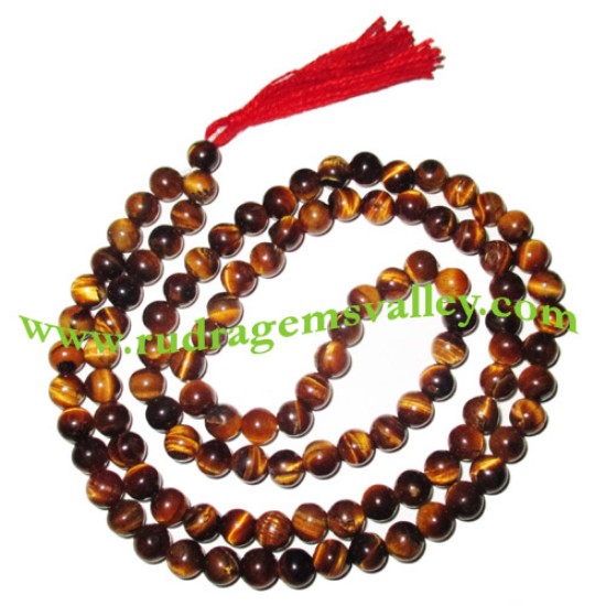 Picture of Tiger eye semi precious stone, gemstone 7mm to 8mm 108 beads knotted mala