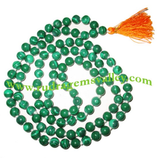 Picture of Malachite semi precious stone, gemstone 7mm to 8mm 108 beads knotted mala