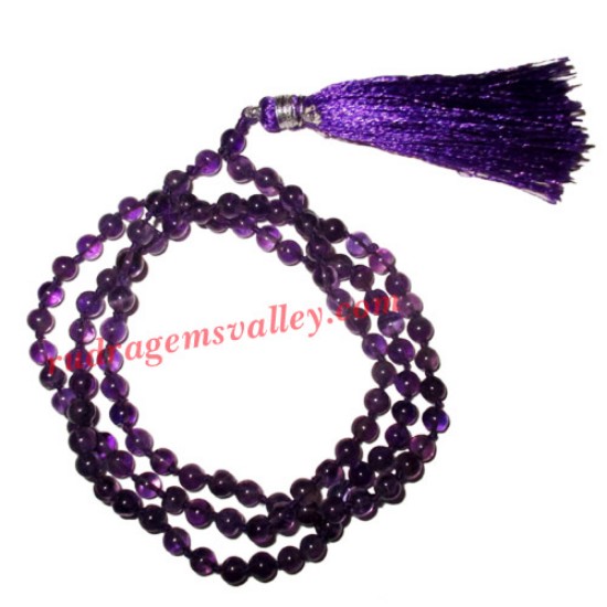 Picture of Amethyst semi precious stone, gemstone 7mm to 8mm 108 beads knotted mala