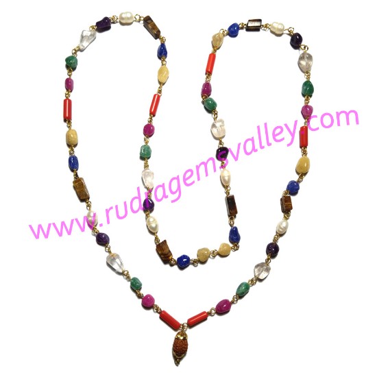 Picture of Navratan mala, navaratan prayer mala, navaratna japa mala, nine gems mala, multistone prayer mala, weight approx 17.30 grams