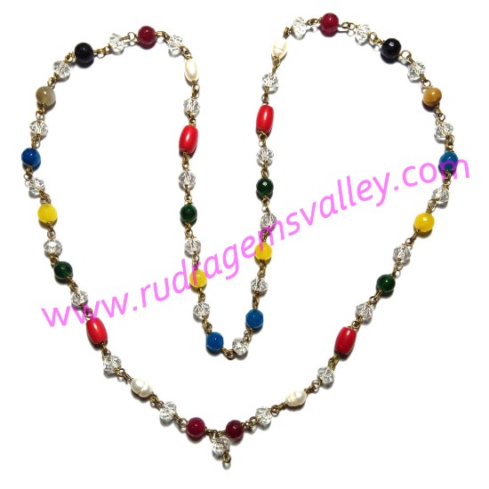 Picture of Navratan mala, navaratan prayer mala, navaratna japa mala, nine gems mala, multistone prayer mala, weight approx 19 grams