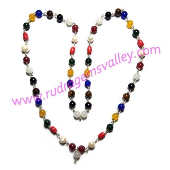 Picture of Navratan mala, navaratan prayer mala, navaratna japa mala, nine gems mala, multistone prayer mala, weight approx  45.50 grams