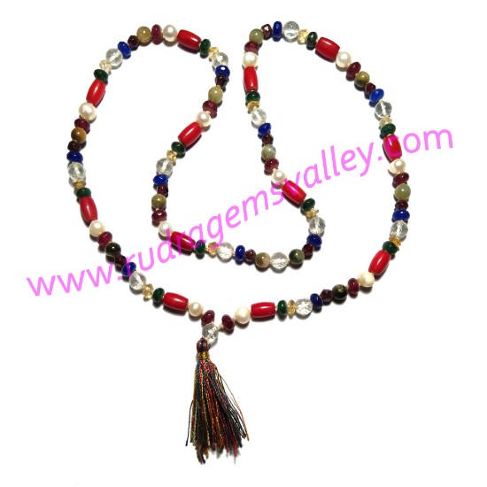 Picture of Navratan mala, navaratan prayer mala, navaratna japa mala, nine gems mala, multistone prayer mala, weight approx 33 grams