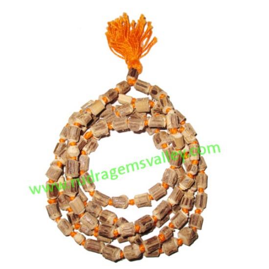 Picture of Tulsi beads mala, holy basil, auspicious wood beads-seeds string (mala of 108+1 beads), size: 5x7mm, pack of 1 string.