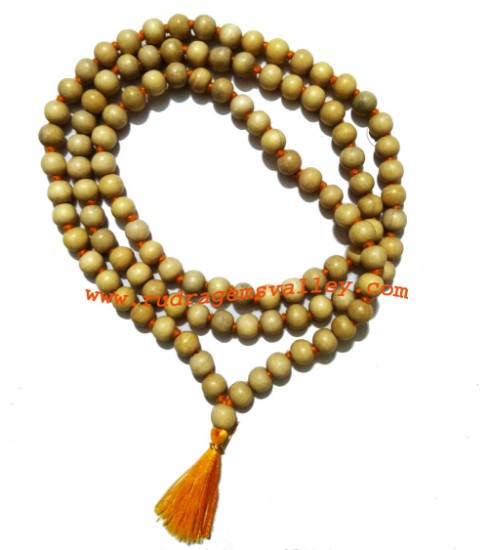 Picture of Goolar (gular) wood beads 9mm mala 108+1 beads knotted, ficus racemosa (syn. Ficus glomerata Roxb.) beads prayer mala. Pack of 1 mala.
