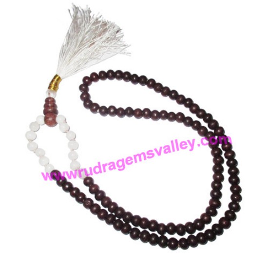 Picture of Rosewood 7mm 94 beads and agate stone 7mm 14 beads total 108+1 beads knotted mala, pack of 1 mala