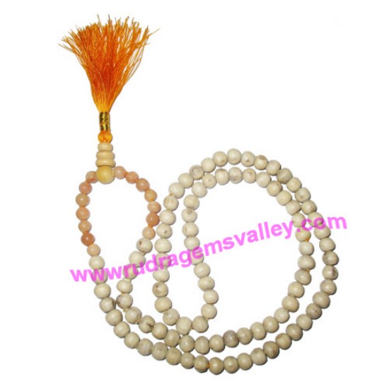 Picture of Tulsi holy basil 7mm 94 beads and agate stone 7mm 14 beads total 108+1 beads knotted mala, pack of 1 mala