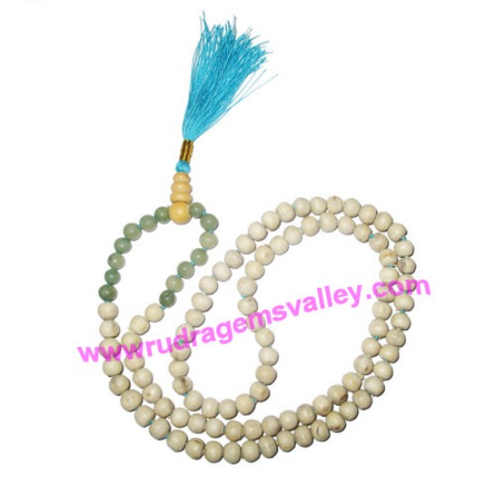 Picture of Tulsi holy basil 7mm 94 beads and agate stone 7mm 14 beads total 108+1 beads knotted mala, pack of 1 mala
