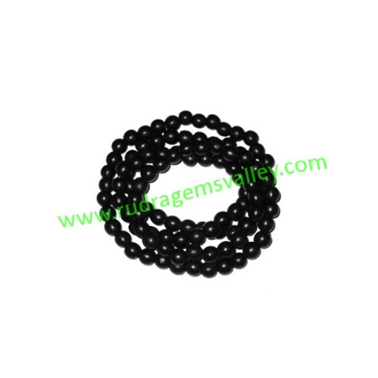 Picture of Real Ebony Wood Beads String (mala of 109 beads without knots), karungali mala, made of fine quality handmade 6mm round black wood beads, pack of 1 string.