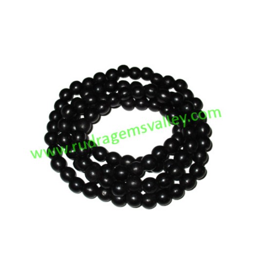 Picture of Real Ebony Wood Beads String (mala of 109 beads without knots), karungali mala, made of fine quality handmade 8mm round black wood beads, pack of 1 string.