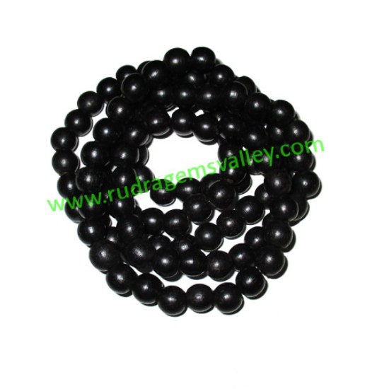 Picture of Real Ebony Wood Beads String (mala of 109 beads without knots), karungali mala, made of fine quality handmade 10mm round black wood beads, pack of 1 string.