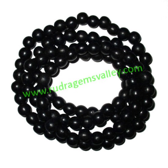 Picture of Real Ebony Wood Beads String (mala of 109 beads without knots), karungali mala, made of fine quality handmade 12mm round black wood beads, pack of 1 string.