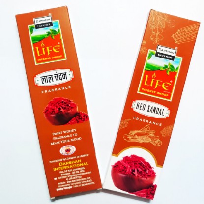 Picture of Darshan Life Red Sandal dry dhoop stick, pleasant fragrance for creating peaceful and divine prayer environment. Stick size 8 inch, number of sticks 15 pcs. in a box, burning time 90 minutes approx, weight approx 90 grams.