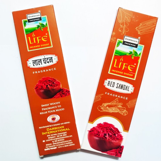 Picture of Darshan Life Red Sandal dry dhoop stick, pleasant fragrance for creating peaceful and divine prayer environment. Stick size 8 inch, number of sticks 15 pcs. in a box, burning time 90 minutes approx, weight approx 90 grams.