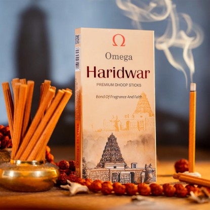 Picture of Omega Haridwar Premium Dhoop Sticks, pleasant fragrance for creating peaceful and divine prayer environment. Stick size 4 inch, burning time 30-35 minutes approx, weight approx 50 grams.