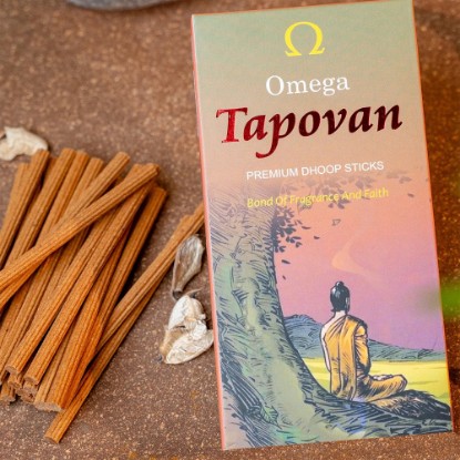 Picture of Omega Tapovan Premium Dhoop Sticks, pleasant fragrance for creating peaceful and divine prayer environment. Stick size 4 inch, burning time 30-35 minutes approx, weight approx 50 grams.