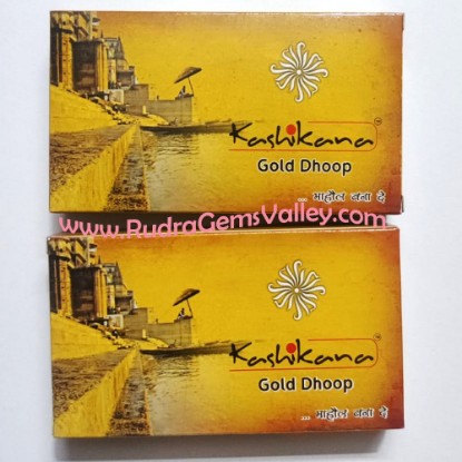Picture of Kashikana Gold Dhoop, pleasant fragrance for creating peaceful and divine prayer environment. There are 16 pcs. in the box, weight approx 60 grams.