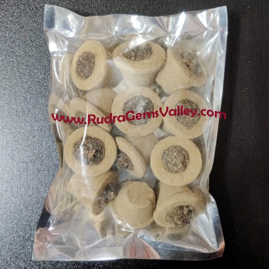 Picture of Mini Sambrani dhoop cup with benzoin, made of Indian breed cow dung powder, mangowood sawdust, hawan samagri powder, cow ghee and natural hawan ingredients. Pack of 12 pcs., net weight 80 grams.