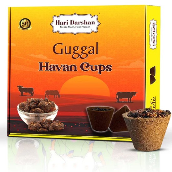 Picture of Hari Darshan Guggal Sambrani Havan Cups, a sacred and aromatic offering that encapsulates the beauty of age-old rituals, that unveil the essence of traditional Indian spirituality. Burning time 25 minutes, Pack of 12 pcs.