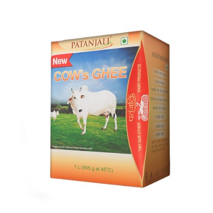 Picture of Patanjali Pure Cow Ghee, best for oral consumption as well as puja purposes, it boosts body energy and detoxify the body. Pack of 1000 ml.