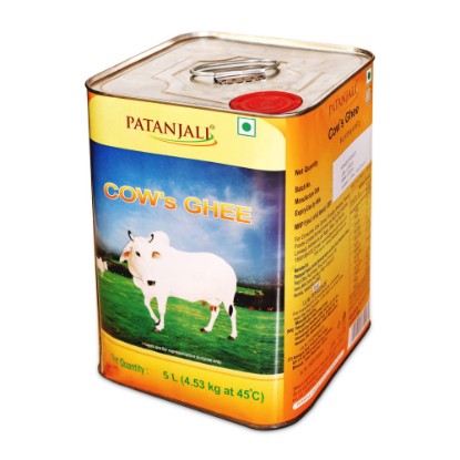 Picture of Patanjali Pure Cow Ghee, best for oral consumption as well as puja purposes, it boosts body energy and detoxify the body. Pack of 5000 ml.