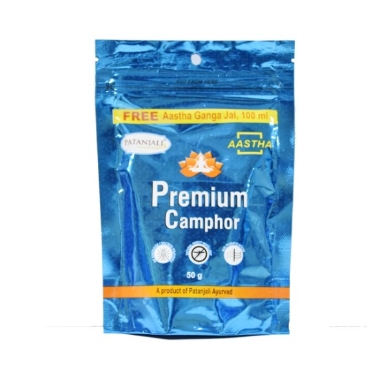 Picture of Patanjali Aastha Premium Camphor, Derived from the wood of the camphor tree, it is known for its distinct aroma and medicinal properties. Pack of 50 gram.