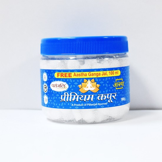 Picture of Patanjali Aastha Premium Camphor, Derived from the wood of the camphor tree, it is known for its distinct aroma and medicinal properties. Pack of 100 gram.
