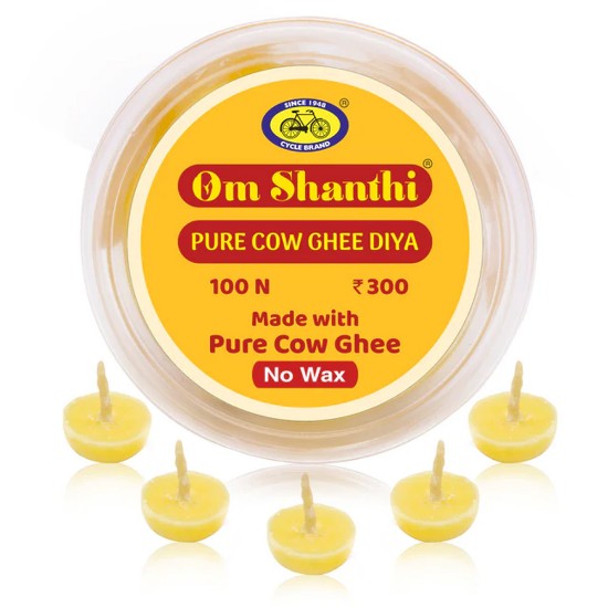 Picture of Cycle Om Shanthi Pure Cow Ghee Diya (100N), Burning Time 30 minutes, Pack of 100 pc.