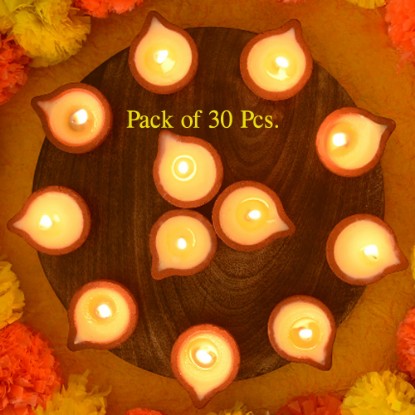 Picture of Welburn Veda & Co. Pure Cow Ghee Diya for Puja Ghee Blended Filled Clay Diya Batti, Ready to Use Diyas for Daily Pooja, Burning Time 45 minutes, Pack of 30 Pcs.