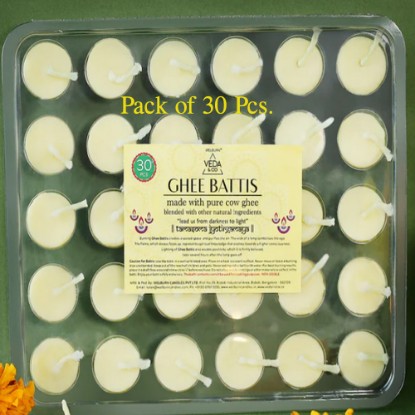Picture of Welburn Veda & Co. Pure Cow Ghee Batti for Puja Ghee Diya Batti, Ready to Use Diyas for Daily Pooja, Burning Time 30 minutes, Pack of 30 Pcs.