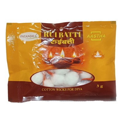 Picture of Patanjali Aastha Long Cotton wicks are made from natural hand picked cotton, jyot batti-rui batti-diya baati, weight approx 3 grams.