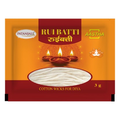 Picture of Patanjali Aastha Long Cotton wicks are made from natural hand picked cotton, jyot batti-rui batti-diya baati, weight approx 30 grams.