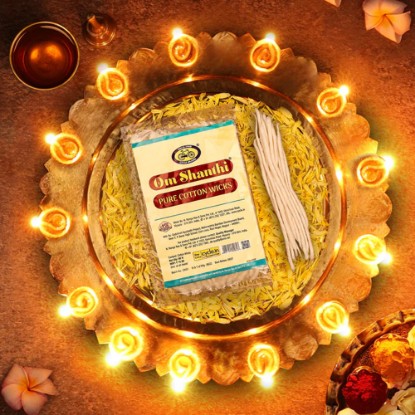 Picture of Cycle Om Shanthi Cotton Wicks, Natural, Hand-picked Long Cotton wicks are made from natural hand picked cotton, jyot batti-rui batti-diya baati, approx 60 pcs. in packet.